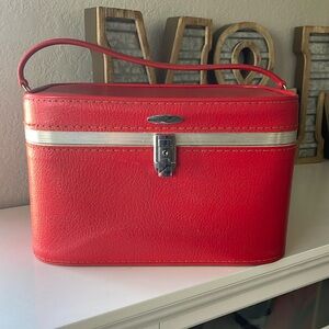 Vintage Sears Featherlite Red Train Case 1960's - Makeup Case - MCM